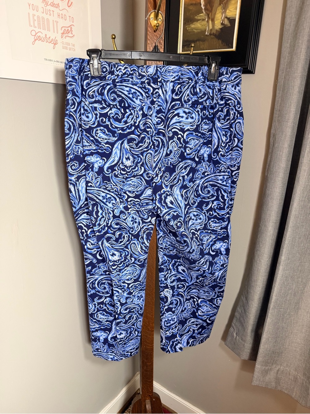 Talbots Navy & Light Blue Paisley Cropped Pants - Picture 1 of 5